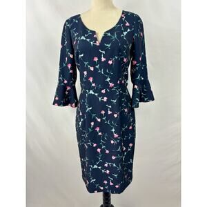 David Meister Floral Dress Navy Blue 6 Knee Length Midi